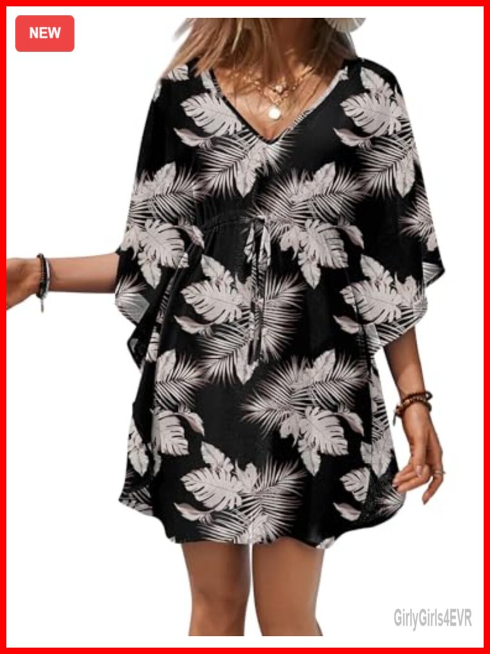 Ekouaer Womens Sheer Chiffon Floral Swim Cover Up Ruffle Tie Front Beach Dress